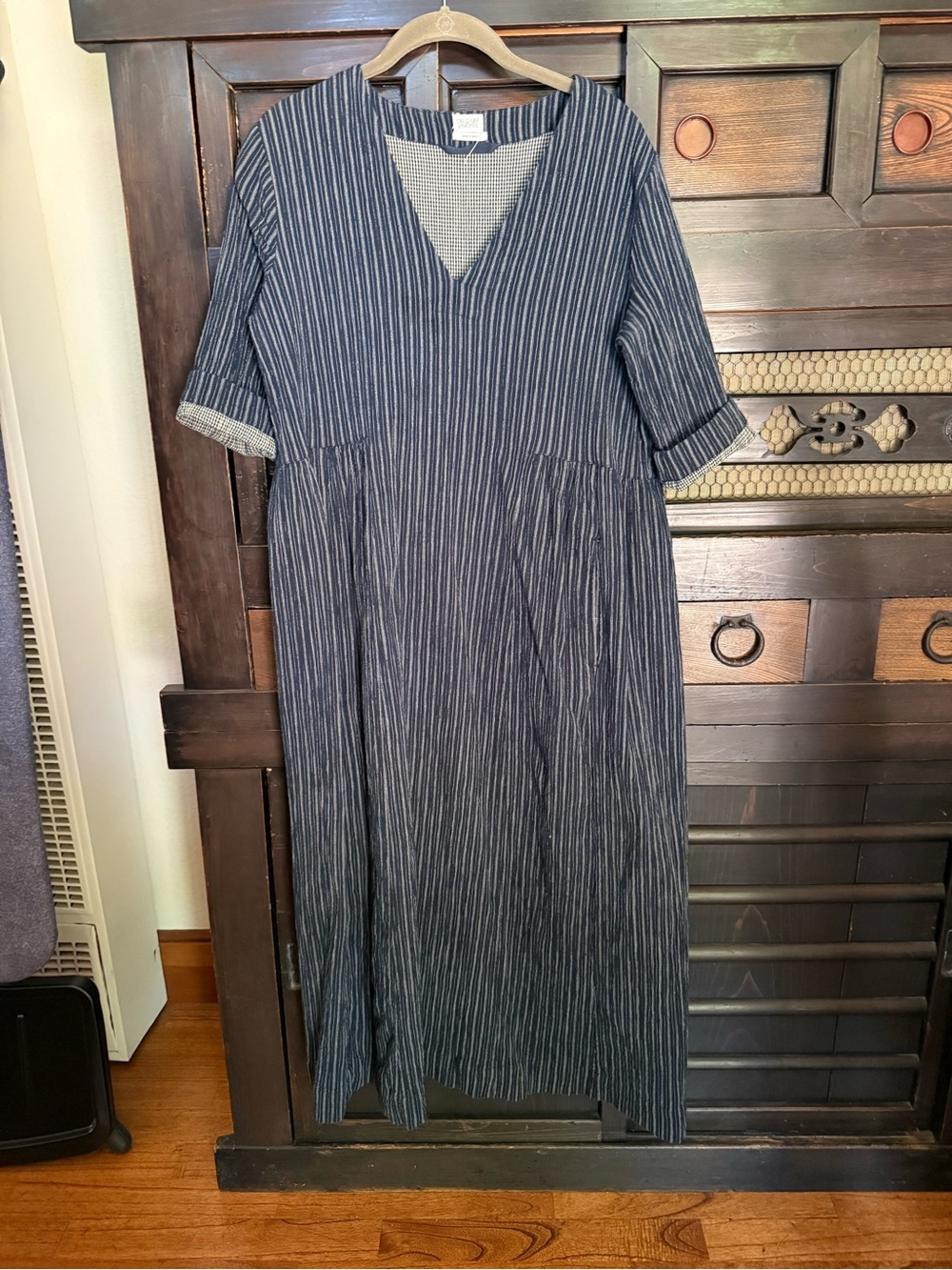 TOAST Crinkle Striped Navy V-Neck Dress - Picture 2 of 10